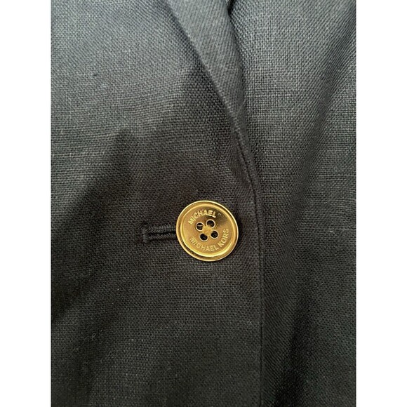 Michael Kors Blazer Womens 8 Navy 100% Linen Scrunch Sleeve Jacket Office Gold - Picture 2 of 8